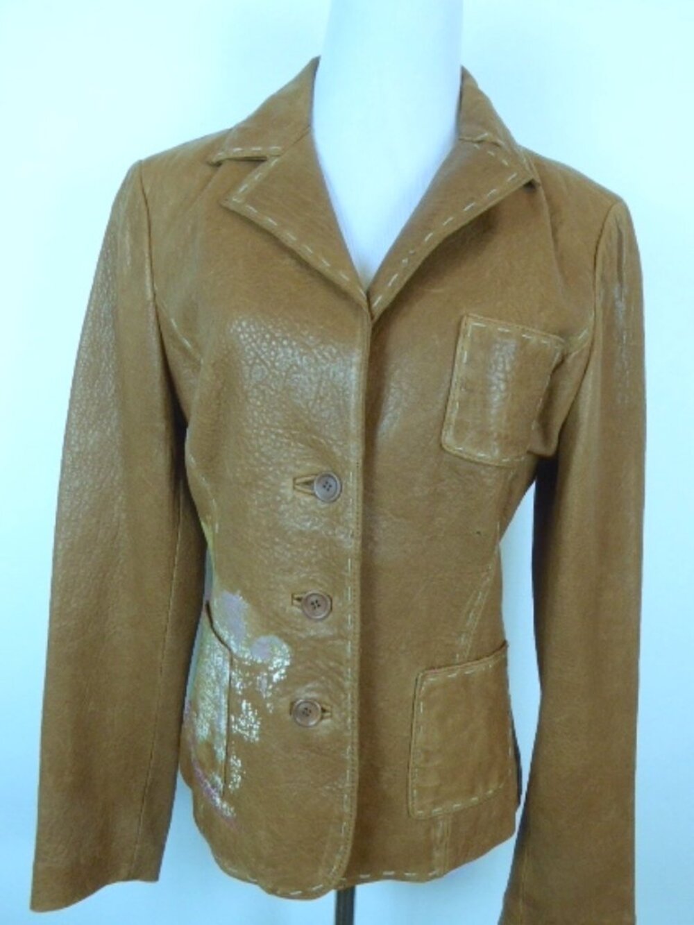 Raw 7 jacket brown distressed painted leather skull blazer NEW  M